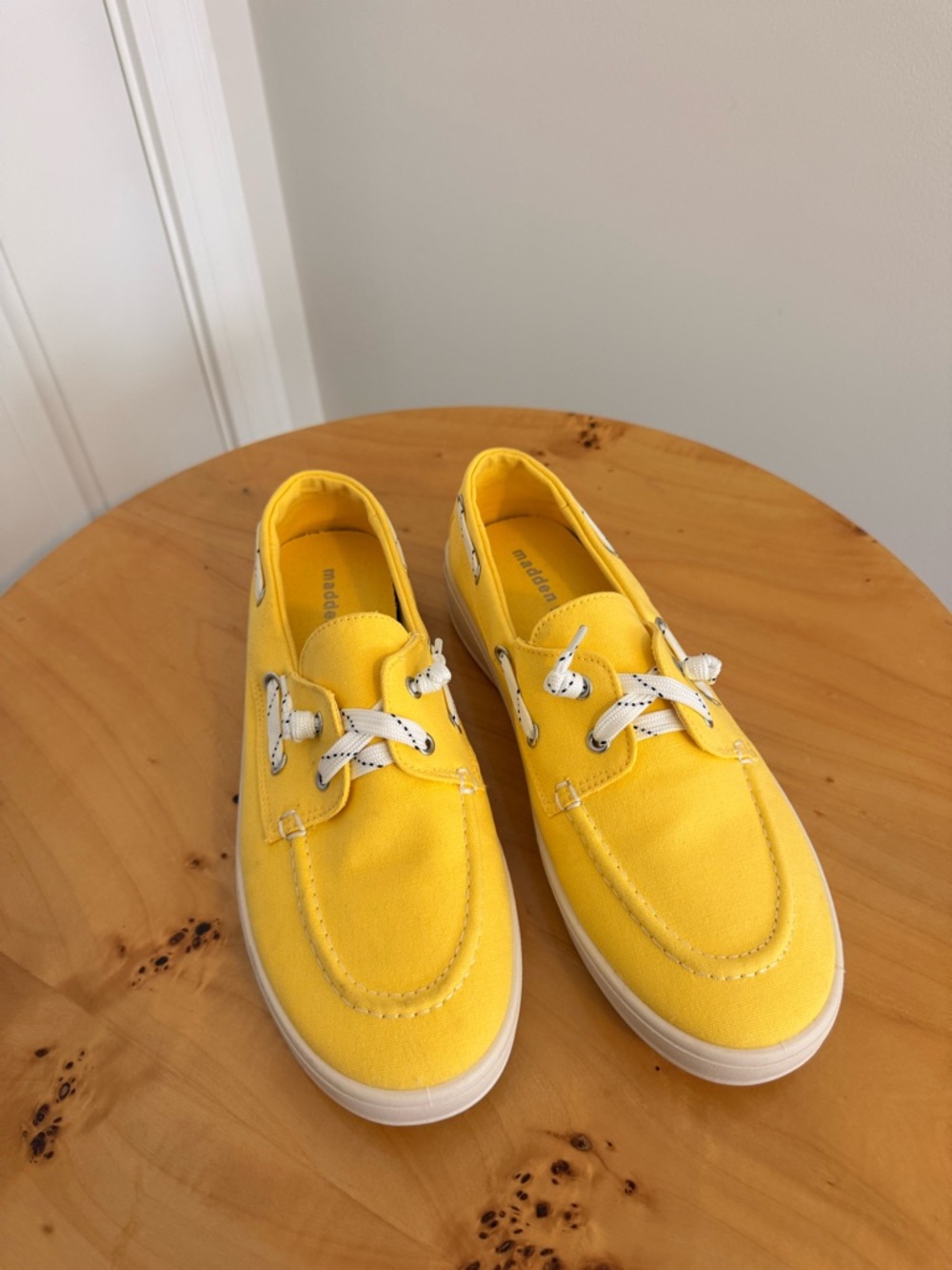 Madden Girl Yellow Canvas Boat Shoes with White Laces